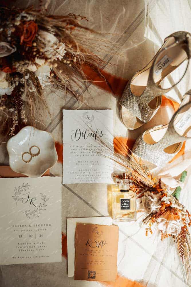 stationary at styled shoot at wedding venue in york