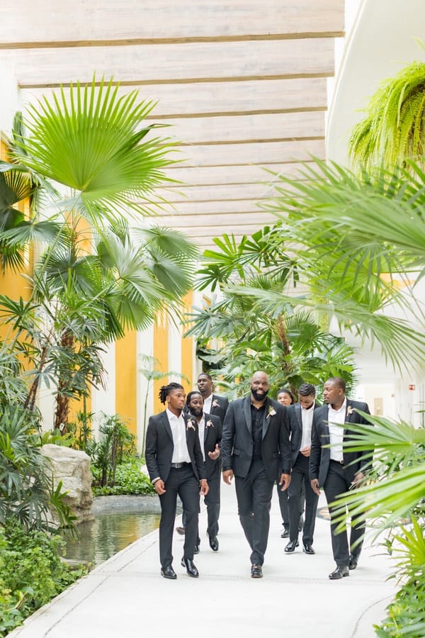 groom with friends at Celebration at One of Mexico Top Destination Wedding Resorts