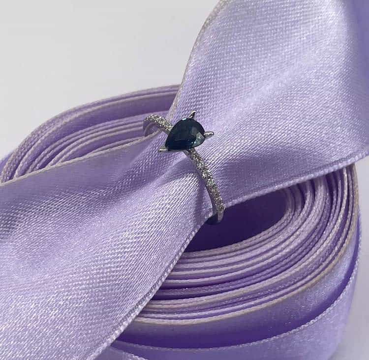 Teal sapphire Calista on ribbon