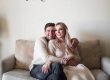 newlyweds on a custom sofa