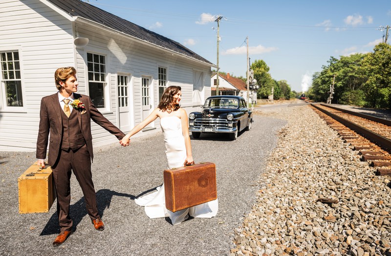 Timeless Travel Romance Train Photo at Virginia Wedding Style Shoot
