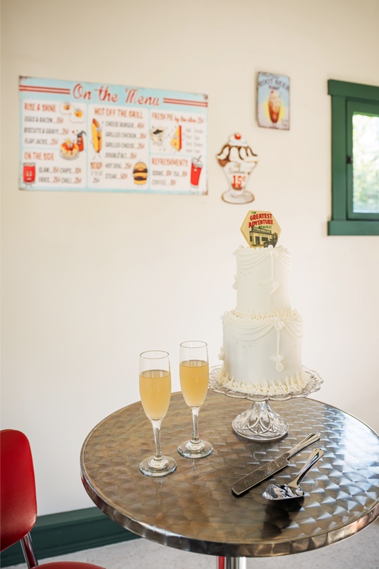 Cake at soda shop at Virginia Wedding Style Shoot