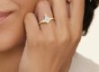 woman with unique cut Engagement Ring