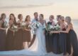 a wedding with black bridesmaid dresses