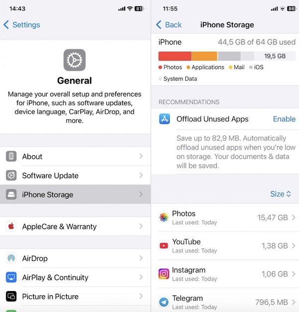 iPhone storage screen