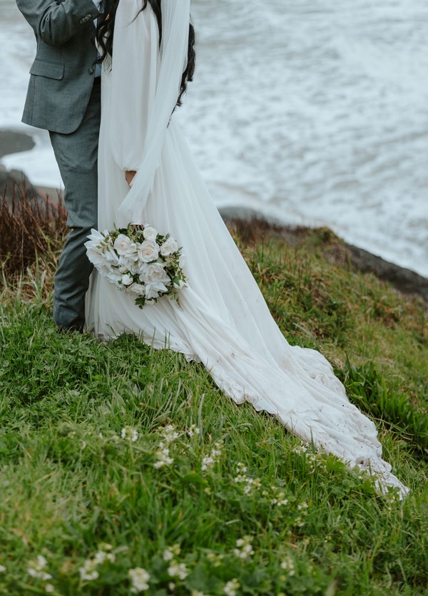 brides dress with ocean view at redwood national park wedding